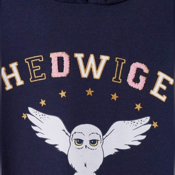 Harry Potter Hedwig Hoodie Sweatshirt Dress Girls Sz 8 Navy Owl Graphic Cosplay - Picture 7 of 14